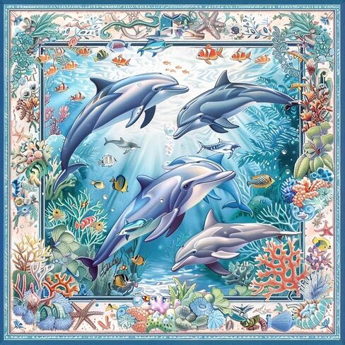 Generic Ocean Landscape of Dolphins Fish DIY 11CT Stamped Cross Stitch Kits for Beginners Easy Needlepoint Embroidery Counted Cross Stitch Art Craft for Wall Decoration 14x14inch(2) in Saudi Arabia