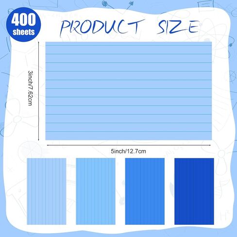 بطاقات الفهرس الأزرق 3x5 ، 400 COUNT BUNT NOTECARDS ، تصطف على البطاقات التعليمية المحددة لدراسة المكتب ، المنزل ، العودة إلى اللوازم المدرسية in Saudi Arabia