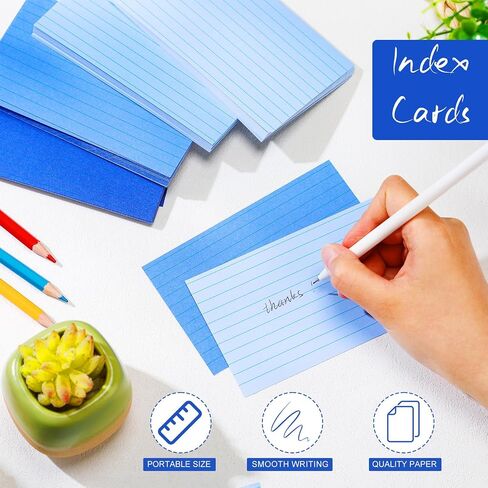 بطاقات الفهرس الأزرق 3x5 ، 400 COUNT BUNT NOTECARDS ، تصطف على البطاقات التعليمية المحددة لدراسة المكتب ، المنزل ، العودة إلى اللوازم المدرسية in Saudi Arabia