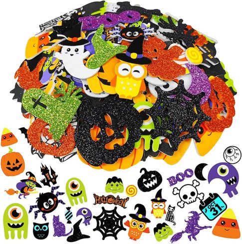 Winlyn 517 Pcs Bulk Foam Halloween Prints Stickers Self-Adhesive Pumpkins Jack-O'-Lantern Ghost Witch Bats Monster Stickers 1" 1.5" 2" Embellishments for Kids Craft Favors Rewards Halloween Decoration in Saudi Arabia