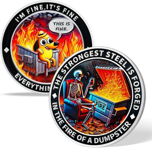 Fire Memento Mori Challenge Coin عملة إلهام فكاهية مع هذا الكلب الرفيع والهيكل العظمي المحمص للمرونة (قطعة واحدة) in Kuwait