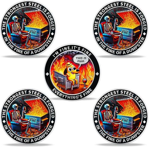 Fire Memento Mori Challenge Coin عملة إلهام فكاهية مع هذا الكلب الرفيع والهيكل العظمي المحمص للمرونة (قطعة واحدة) in Kuwait