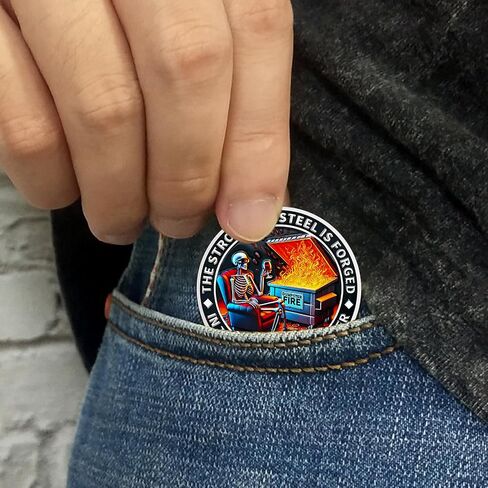 Fire Memento Mori Challenge Coin عملة إلهام فكاهية مع هذا الكلب الرفيع والهيكل العظمي المحمص للمرونة (قطعة واحدة) in Kuwait