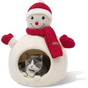 CATISM Christmas Cat Bed - Christmas Snowman Cat Bed for Indoor Cats, Cute Snowman Cat Beds with Warm Cushions Removable Cave with Non-Slip Cushioned Bottom for The Holidays in Kuwait