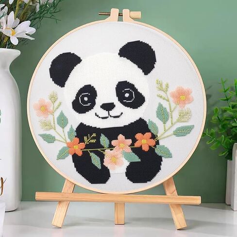 DIY Cross Stitch Kits Cartoon Panda Easy for Beginners with Hoop 11CT Needlepoint Embroidery Counted Stamped Cross Stitch Set Craft Wall Decor 20x20cm(6) in Saudi Arabia