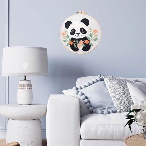 DIY Cross Stitch Kits Cartoon Panda Easy for Beginners with Hoop 11CT Needlepoint Embroidery Counted Stamped Cross Stitch Set Craft Wall Decor 20x20cm(6) in Saudi Arabia
