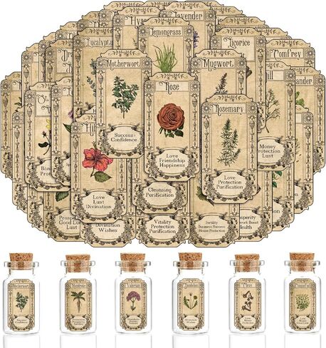 72Pcs Herb Stickers Lables for Jars Vintage Spice Apothecary Herb Spice Labels Stickers Spices Sticker Label for Bottles Tags Jars(herb72) in Kuwait