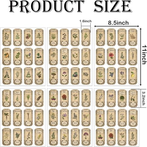 72Pcs Herb Stickers Lables for Jars Vintage Spice Apothecary Herb Spice Labels Stickers Spices Sticker Label for Bottles Tags Jars(herb72) in Kuwait