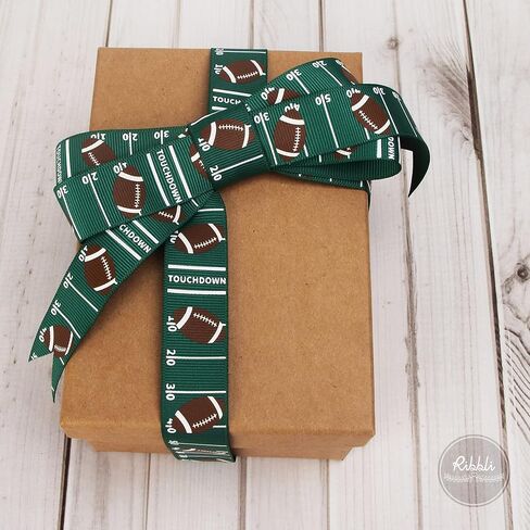 Ribbli Grosgrain Football Craft Ribbon,7/8-Inch x 10-Yard,Green/White/Brown in Saudi Arabia