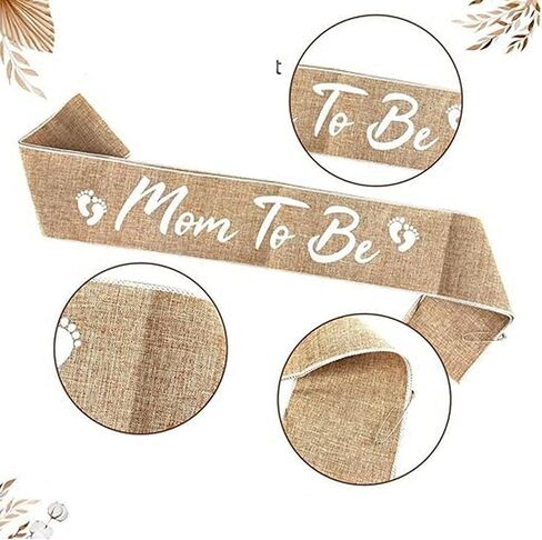 3PCS Mom to Be Sash Mom to Be Pin, Neutral Burlap Maternity Sash Corsage Pin and Flower Crown Headband, Boho Style Mommy to Be Sash for Baby Shower Sash Pin Set for Pregnant Keepsake Gifts in Saudi Arabia