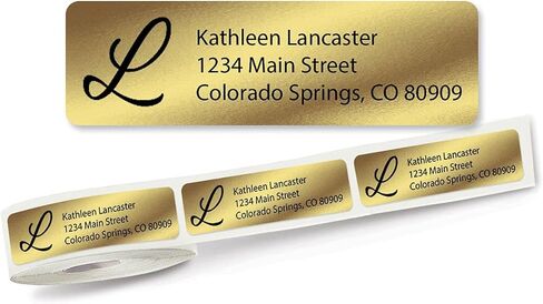 Gold Foil with Initial Standard Rolled Address Labels - Set of 250 2 1/2" x 3/4" Rolled Labels with Clear Acrylic Dispenser in Saudi Arabia