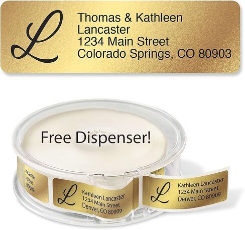 Gold Foil with Initial Standard Rolled Address Labels - Set of 250 2 1/2" x 3/4" Rolled Labels with Clear Acrylic Dispenser in Saudi Arabia