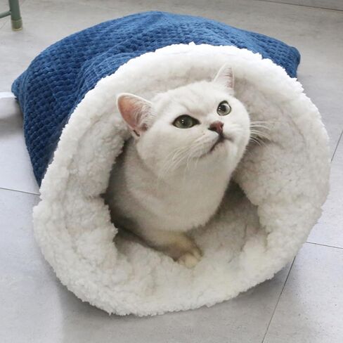Cat Sleeping Bag - Soft Plush Large Self-Warming Bed for Winter, Cosy Cave 360 Wrap Comfortable Pet Snuggle Sack for Cats up to 6kg, Dark Blue in Saudi Arabia
