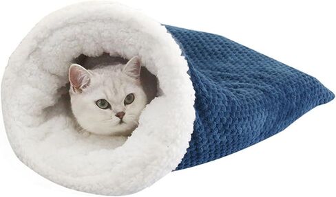 Cat Sleeping Bag - Soft Plush Large Self-Warming Bed for Winter, Cosy Cave 360 Wrap Comfortable Pet Snuggle Sack for Cats up to 6kg, Dark Blue in Saudi Arabia