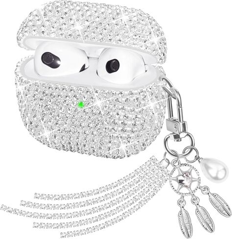 Compatible with AirPods 3rd Generation Case Bling Crystal Glitter Rhinestone Cute Case for AirPods 3 with Shining Diamond Keychain Wristlet in Saudi Arabia
