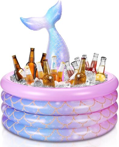 Bencaileor Mermaid Party Decorations ذيل حورية البحر بارد مفترق تفجير شرب برودة تطفو على الجليد الصدر حورية حورية البحر لزخارف حفلة عيد ميلاد العطلات (الأرجواني ، 14 × 29.5 '') in Saudi Arabia