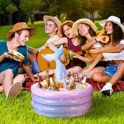 Bencaileor Mermaid Party Decorations ذيل حورية البحر بارد مفترق تفجير شرب برودة تطفو على الجليد الصدر حورية حورية البحر لزخارف حفلة عيد ميلاد العطلات (الأرجواني ، 14 × 29.5 '') in Saudi Arabia