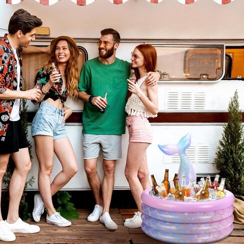 Bencaileor Mermaid Party Decorations ذيل حورية البحر بارد مفترق تفجير شرب برودة تطفو على الجليد الصدر حورية حورية البحر لزخارف حفلة عيد ميلاد العطلات (الأرجواني ، 14 × 29.5 '') in Saudi Arabia