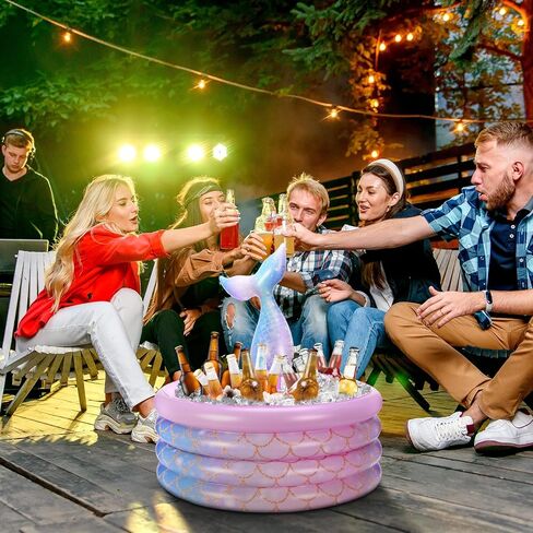 Bencaileor Mermaid Party Decorations ذيل حورية البحر بارد مفترق تفجير شرب برودة تطفو على الجليد الصدر حورية حورية البحر لزخارف حفلة عيد ميلاد العطلات (الأرجواني ، 14 × 29.5 '') in Saudi Arabia