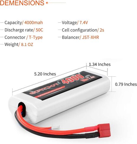 2S 4000mAh 7.4V 50C RC Lipo Battery Hardcase مع T Plug For Tamiya TT01 TT02 RC Truck Losi Slash Racing Hobby (2 Pack) in Saudi Arabia