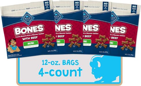 Blue Buffalo Bones Natural Crunchy Dog يعامل Mini Dog Biscuits لحوم البقر ، 12 أوقية. حقيبة ، 4 عدد in Saudi Arabia
