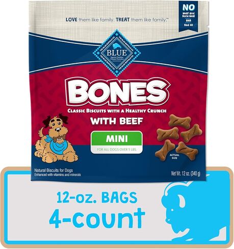 Blue Buffalo Bones Natural Crunchy Dog يعامل Mini Dog Biscuits لحوم البقر ، 12 أوقية. حقيبة ، 4 عدد in Saudi Arabia