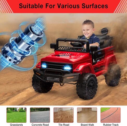 Hetoy 12V Electric Ride-On Truck for Kids - Remote Control Car with Spring Suspension, LED Lights, Music & 3 Speeds | Battery-Powered Ride Toy (Ages 3+) in Kuwait