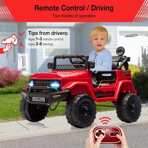 Hetoy 12V Electric Ride-On Truck for Kids - Remote Control Car with Spring Suspension, LED Lights, Music & 3 Speeds | Battery-Powered Ride Toy (Ages 3+) in Kuwait