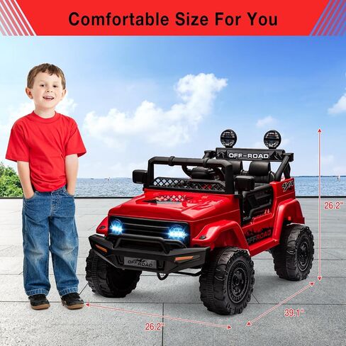 Hetoy 12V Electric Ride-On Truck for Kids - Remote Control Car with Spring Suspension, LED Lights, Music & 3 Speeds | Battery-Powered Ride Toy (Ages 3+) in Kuwait
