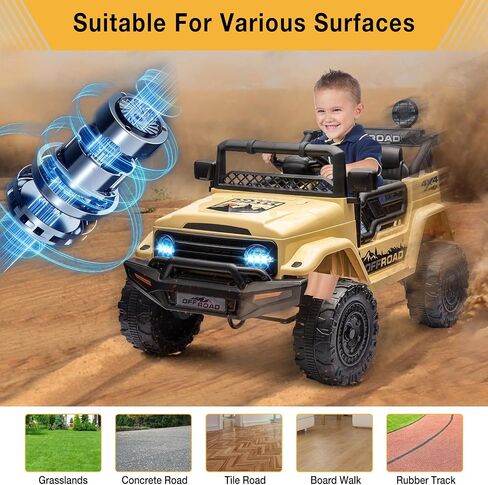 Hetoy 12V Electric Ride-On Truck for Kids - Remote Control Car with Spring Suspension, LED Lights, Music & 3 Speeds | Battery-Powered Ride Toy (Ages 3+) in Kuwait