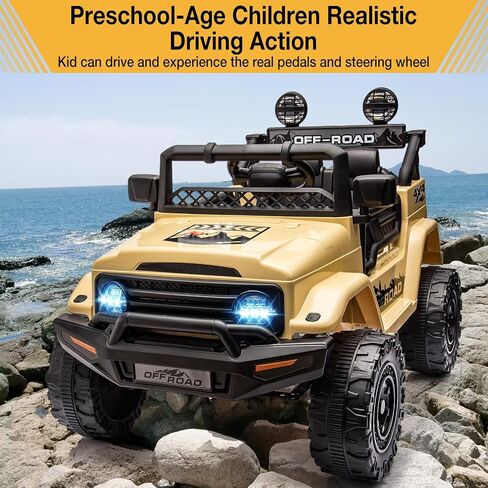 Hetoy 12V Electric Ride-On Truck for Kids - Remote Control Car with Spring Suspension, LED Lights, Music & 3 Speeds | Battery-Powered Ride Toy (Ages 3+) in Kuwait