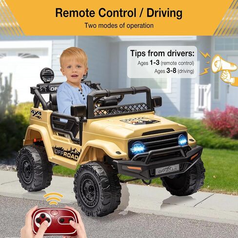 Hetoy 12V Electric Ride-On Truck for Kids - Remote Control Car with Spring Suspension, LED Lights, Music & 3 Speeds | Battery-Powered Ride Toy (Ages 3+) in Kuwait