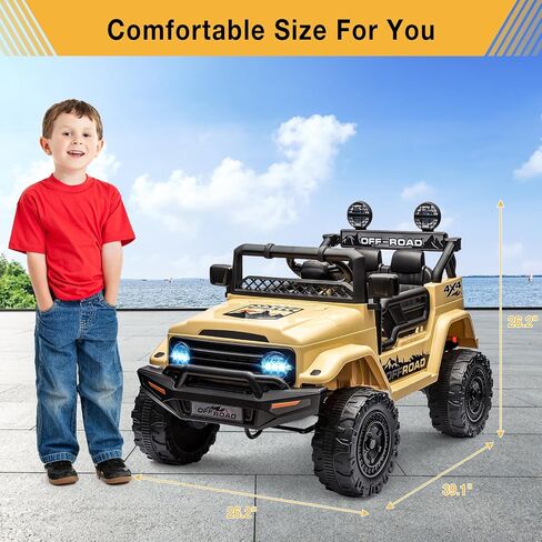 Hetoy 12V Electric Ride-On Truck for Kids - Remote Control Car with Spring Suspension, LED Lights, Music & 3 Speeds | Battery-Powered Ride Toy (Ages 3+) in Kuwait