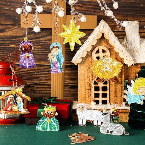 BBTO 15 قطعة عيد ميلاد مفاتيح الفنون الماس والزخارف - مجموعات مشهد المهد لحرف عيد الميلاد DIY in Saudi Arabia