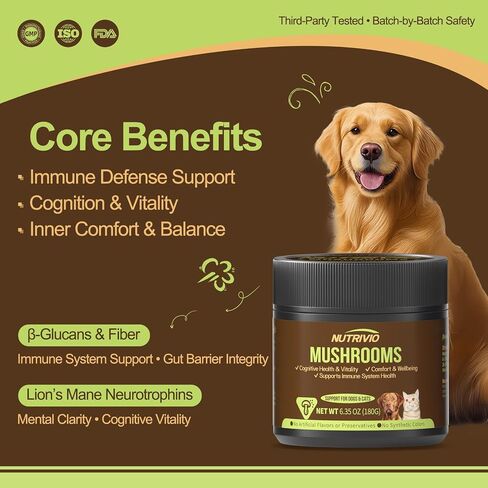 Turkey Tail Mushroom for Dogs & Cats - Mushroom Supplement for Lumps and Bumps - Immune Support for Dogs,8 Organic Mushroom Blend with Natural Plant Extracts,6.35oz in Saudi Arabia