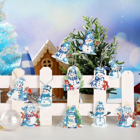Skylety 20 Pcs Christmas Diamond Art Ornaments Kit Cute Snowman Diamond Painting Ornaments Tag DIY Xmas Rhinestone Art Keychain Crystal Handcraft Gift Wrap Tags with Rope Home Party Decor(Colorful) in Saudi Arabia