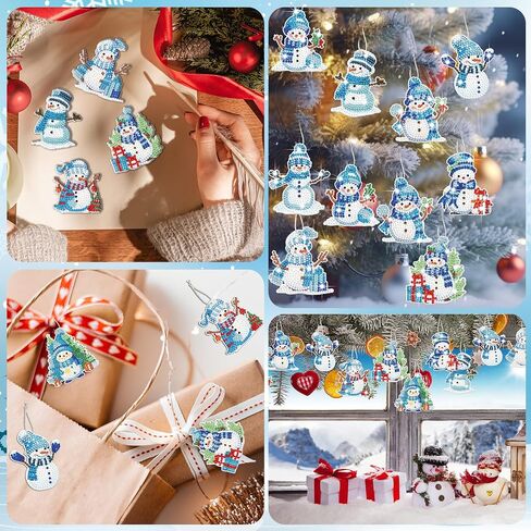 Skylety 20 Pcs Christmas Diamond Art Ornaments Kit Cute Snowman Diamond Painting Ornaments Tag DIY Xmas Rhinestone Art Keychain Crystal Handcraft Gift Wrap Tags with Rope Home Party Decor(Colorful) in Saudi Arabia