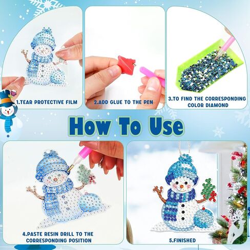 Skylety 20 Pcs Christmas Diamond Art Ornaments Kit Cute Snowman Diamond Painting Ornaments Tag DIY Xmas Rhinestone Art Keychain Crystal Handcraft Gift Wrap Tags with Rope Home Party Decor(Colorful) in Saudi Arabia