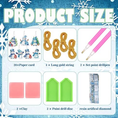 Skylety 20 Pcs Christmas Diamond Art Ornaments Kit Cute Snowman Diamond Painting Ornaments Tag DIY Xmas Rhinestone Art Keychain Crystal Handcraft Gift Wrap Tags with Rope Home Party Decor(Colorful) in Saudi Arabia