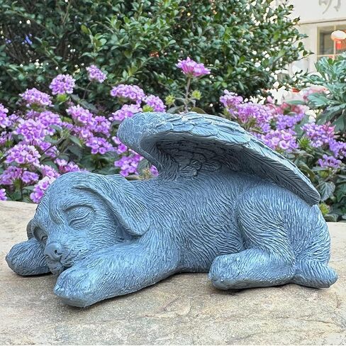 Small Dog Angel Pet Memorial Grave Marker Tribute Statue，Resin Sleeping Dog Statue with Wings for Garden,Indoor,Pet Grave Markers,and Loss of Sympathy Gift(Gray) in Kuwait