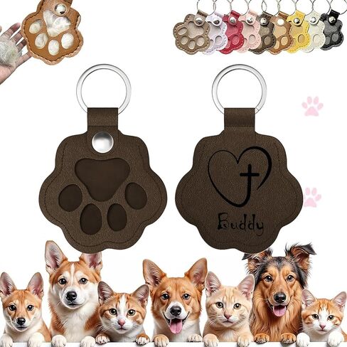 Dog Hair Keychain, Custom Pet Paw Shade Leather Key, Pet Fur Keepsake Keychain Refillable, Cat Hair Keyring, Memorial Collection Locket Key Chain Gifts for Bag Purse Paw Charm Key Holder in Saudi Arabia
