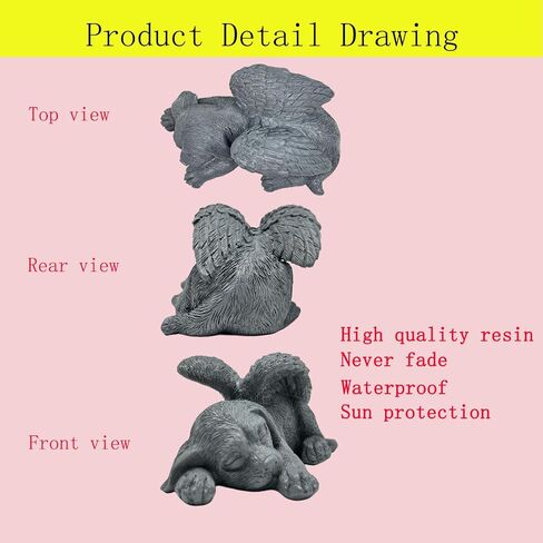 Small Dog Angel Pet Memorial Grave Marker Tribute Statue，Resin Sleeping Dog Statue with Wings for Garden,Indoor,Pet Grave Markers,and Loss of Sympathy Gift(Gray) in Kuwait