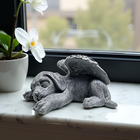 Small Dog Angel Pet Memorial Grave Marker Tribute Statue，Resin Sleeping Dog Statue with Wings for Garden,Indoor,Pet Grave Markers,and Loss of Sympathy Gift(Gray) in Kuwait