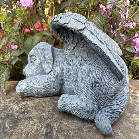 Small Dog Angel Pet Memorial Grave Marker Tribute Statue，Resin Sleeping Dog Statue with Wings for Garden,Indoor,Pet Grave Markers,and Loss of Sympathy Gift(Gray) in Kuwait