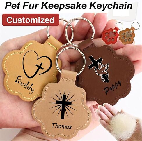 Dog Hair Keychain, Custom Pet Paw Shade Leather Key, Pet Fur Keepsake Keychain Refillable, Cat Hair Keyring, Memorial Collection Locket Key Chain Gifts for Bag Purse Paw Charm Key Holder in Saudi Arabia