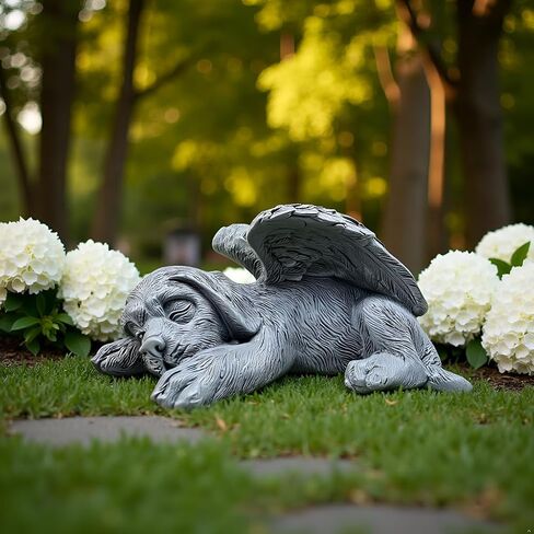 Small Dog Angel Pet Memorial Grave Marker Tribute Statue，Resin Sleeping Dog Statue with Wings for Garden,Indoor,Pet Grave Markers,and Loss of Sympathy Gift(Gray) in Kuwait