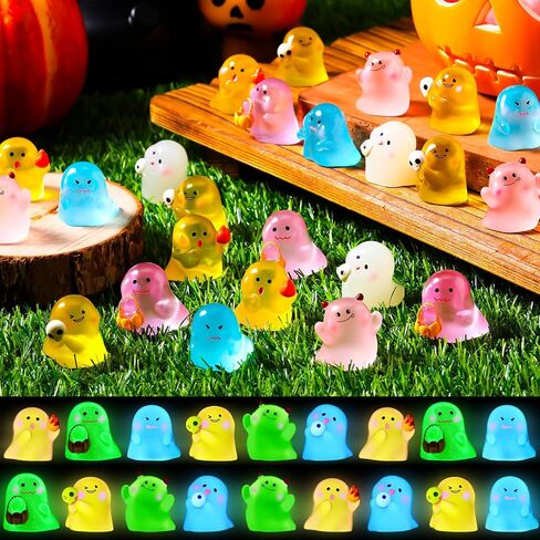 72 PCS Halloween Mini Resin Tompurines Luminous Ghost Miniature التماثيل المصغرة اللطيفة توهج شبح زخرفة في الظلام لحرف الديكور في حديقة الهالوين (أسلوب مضحك) in Saudi Arabia