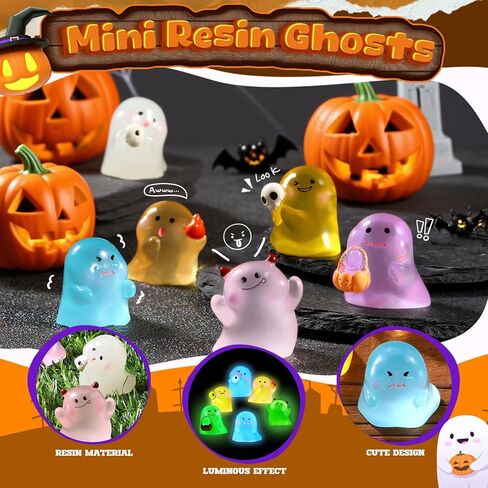 72 PCS Halloween Mini Resin Tompurines Luminous Ghost Miniature التماثيل المصغرة اللطيفة توهج شبح زخرفة في الظلام لحرف الديكور في حديقة الهالوين (أسلوب مضحك) in Saudi Arabia