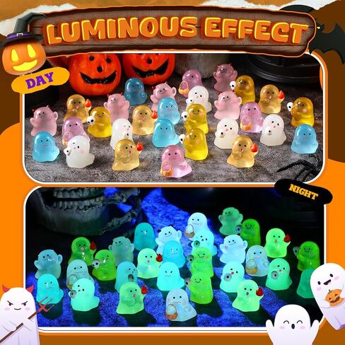 72 PCS Halloween Mini Resin Tompurines Luminous Ghost Miniature التماثيل المصغرة اللطيفة توهج شبح زخرفة في الظلام لحرف الديكور في حديقة الهالوين (أسلوب مضحك) in Saudi Arabia
