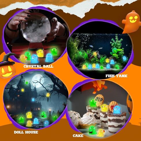 72 PCS Halloween Mini Resin Tompurines Luminous Ghost Miniature التماثيل المصغرة اللطيفة توهج شبح زخرفة في الظلام لحرف الديكور في حديقة الهالوين (أسلوب مضحك) in Saudi Arabia